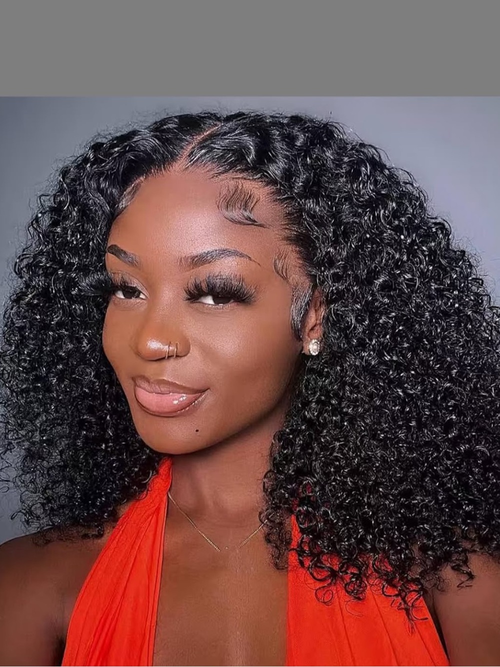 Premium Natural Curly Black Wig with Defined Baby Hairs